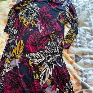 Honeyme Long Sleeve Floral Dress - Pink, Yellow, Black